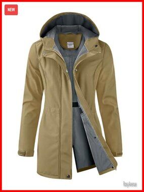 Women's Softshell Rain Jacket Fleece Lined Hood Waterproof Long Coat